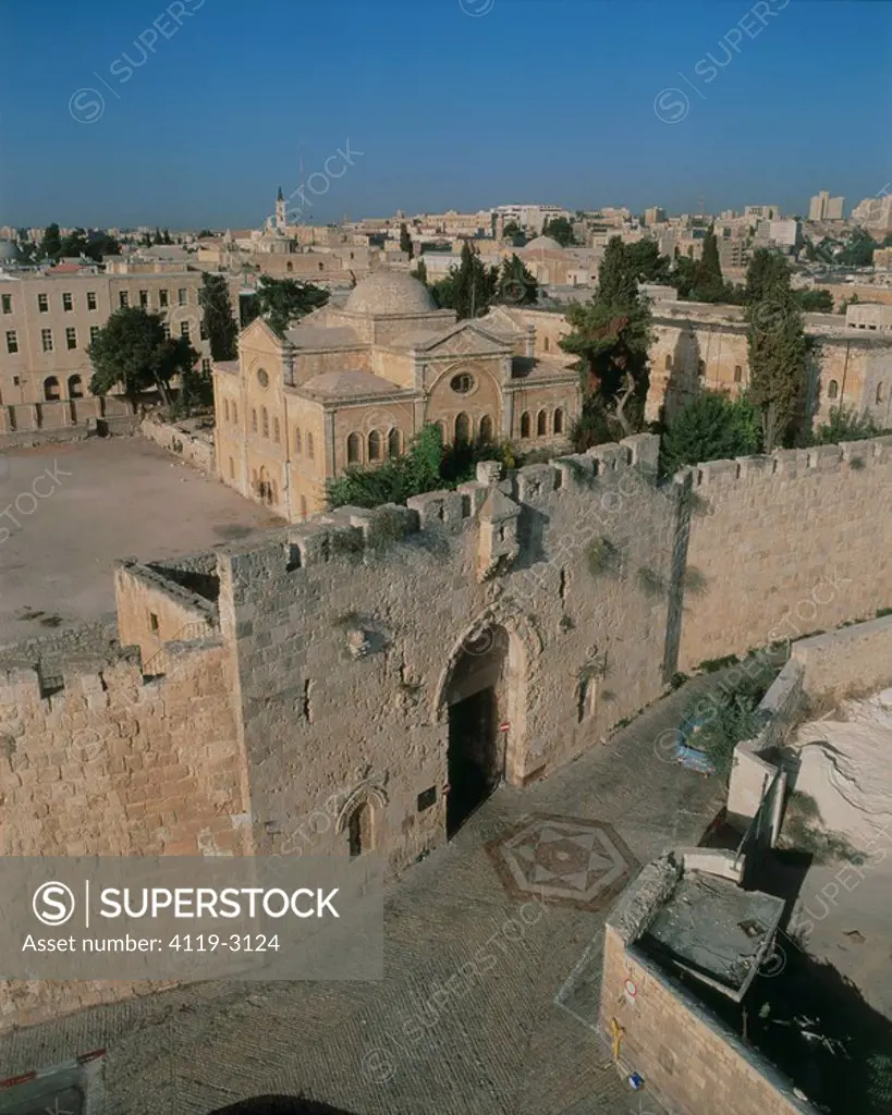Aerial photograph of the Zion gate in the old city of Jerusalem