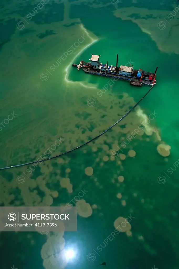 Aerial view of a ship in the Dead sea