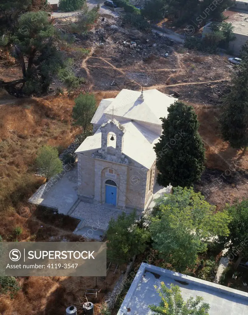 Aerial photograph of a Greek Orthodox church in Ein Kerem Jerusalem