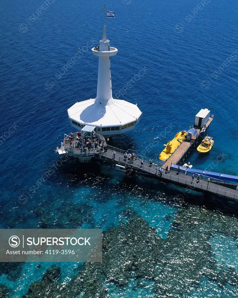 Aerial photograph of the Underwater observatory and the yellow submarine in Eilat