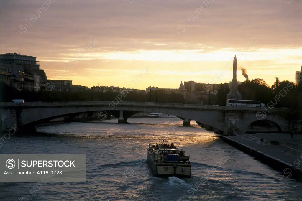 Sunset over the Seine river in Paris