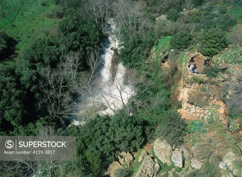 Aerial photograph of the Banias watrefall in the northern Golan Heights