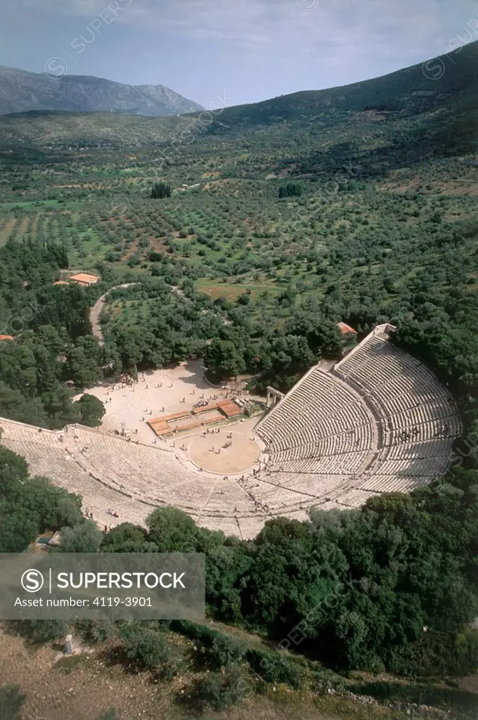 Aerial photograph of the ancient Greek city of Epidaurus