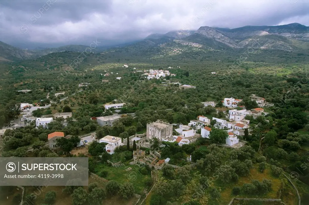 Aerial photograph of the Greek village of Haliki on the island of Naxos