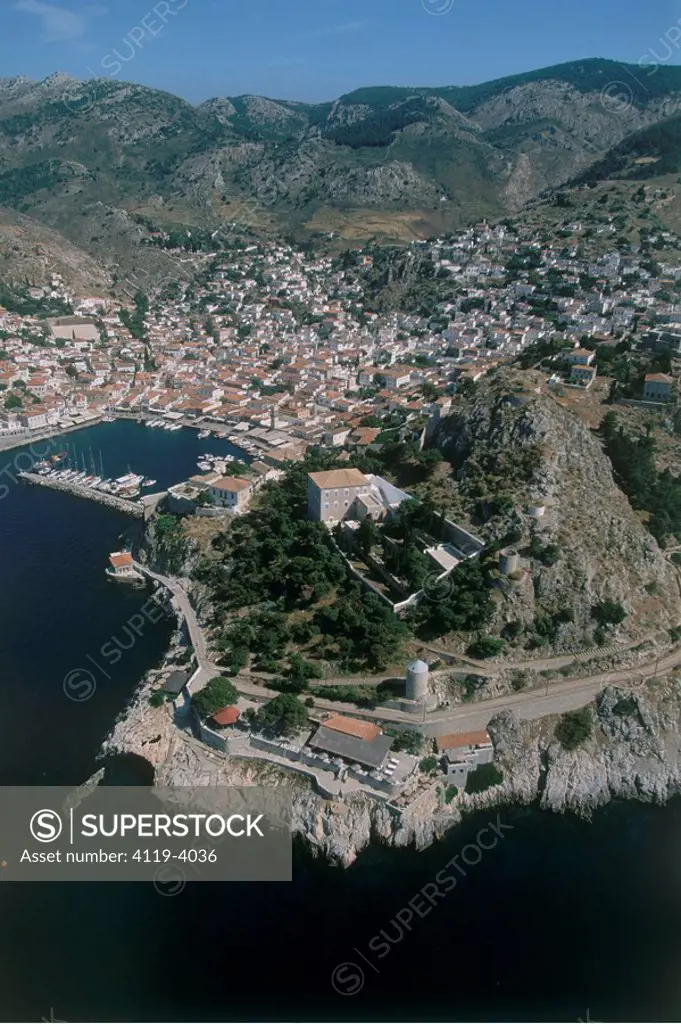 Aerial photograph of the Greek island of Hydra