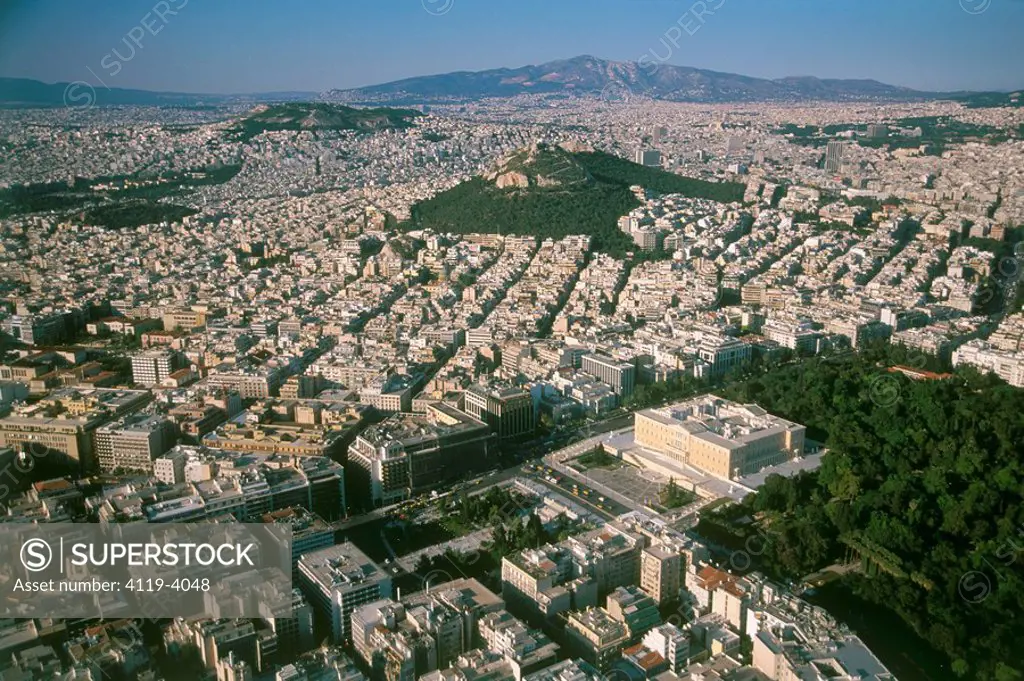 Aerial photograph of the modern city of Athens