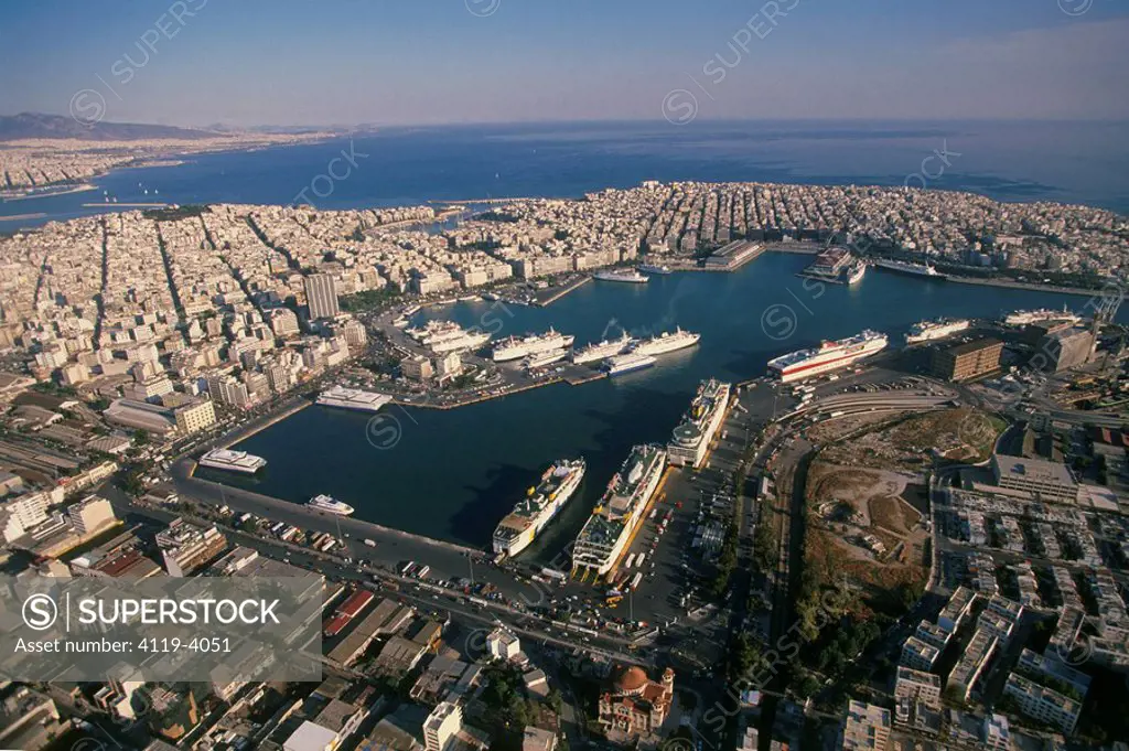 Aerial photograph of the sea port of Piraeus in Greece