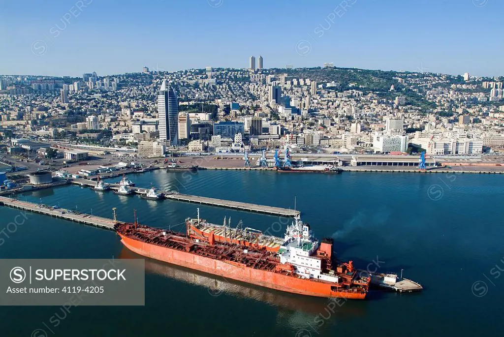 Aerial photograph of the port of Haifa