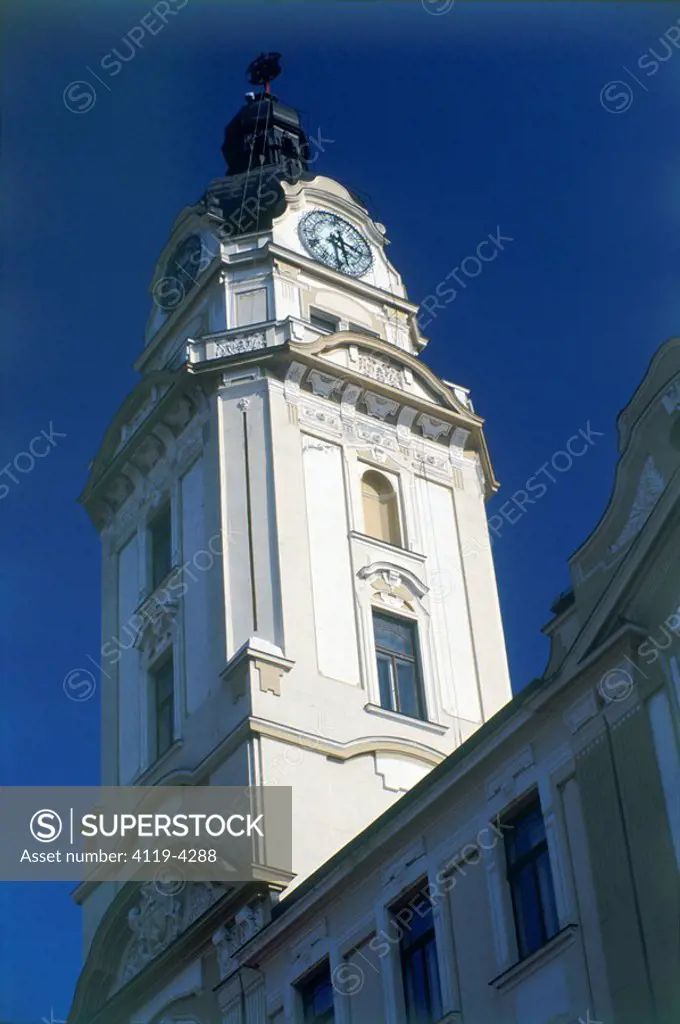 Photograph of a clock tower in Budapest Hungary