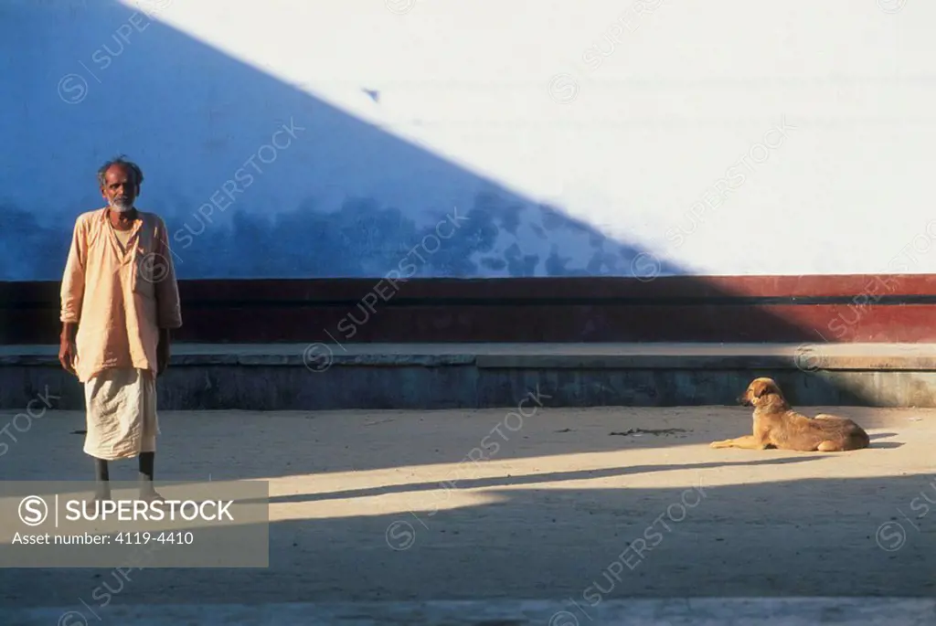 Abstract view of a poor Indian man and a stray dog