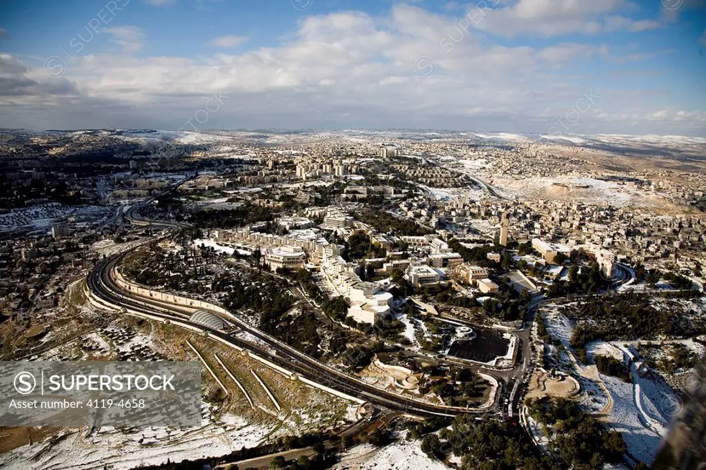 Aerial photograph of the Hebrew University on the Zofim mountain in Jerusalem