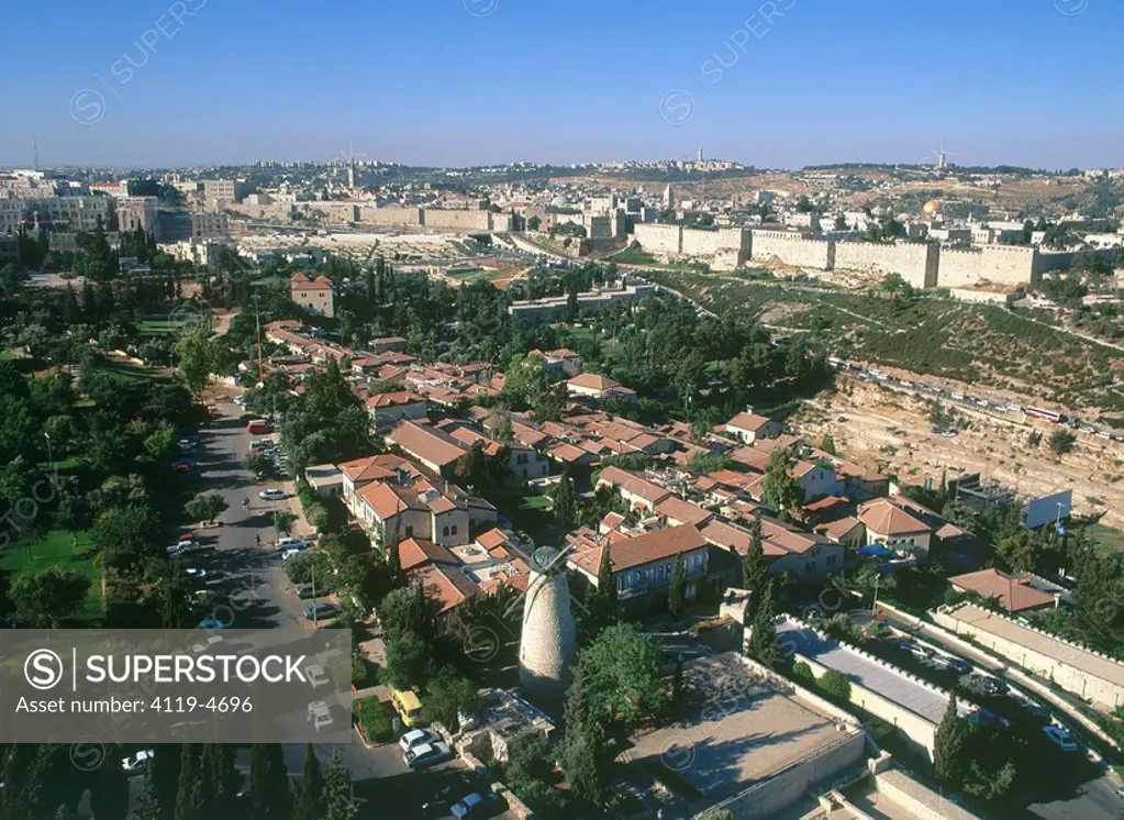 Aerial photograph of Yemin Moshe in the city of Jerusalem