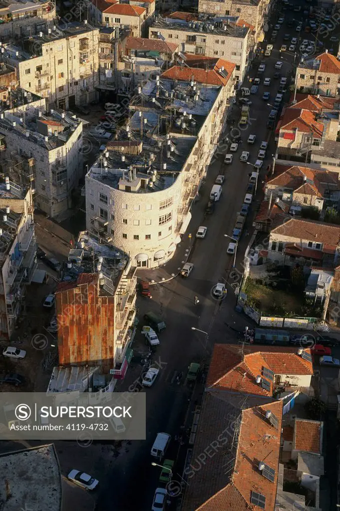 Aerial photograph of Agrippas street in modern Jerusalem