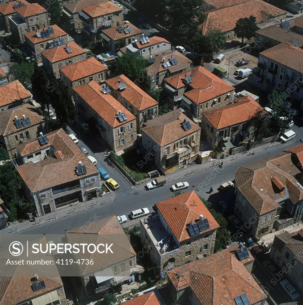 Aerial photograph of Mekor Baruch neighborhood in modern Jerusalem