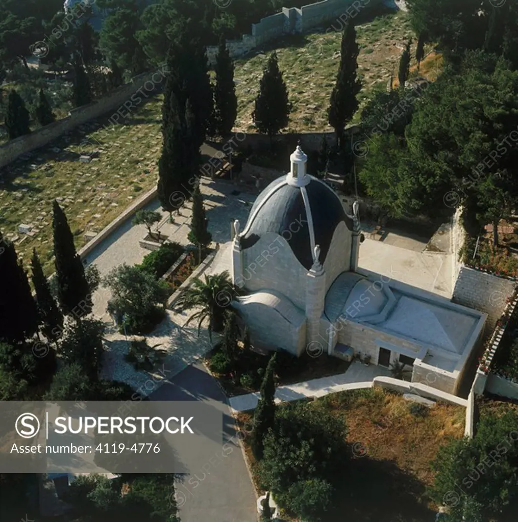 Aerial photograph of the Dominius Flevit church the mount of Olives
