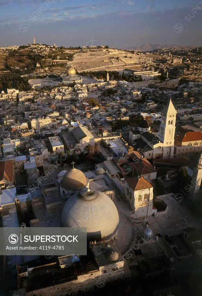 Aerial photograph of the church of the Holy Sepulcher in the old city of Jerusalem