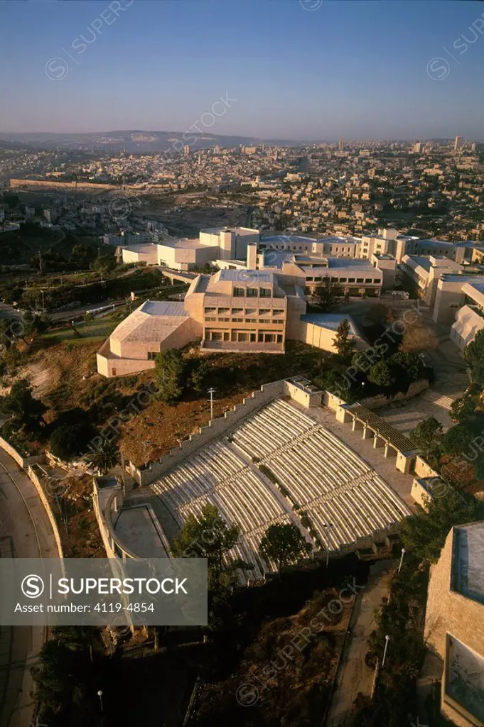 Aerial photograph of the Hebrew University on mount Scopus at sunset