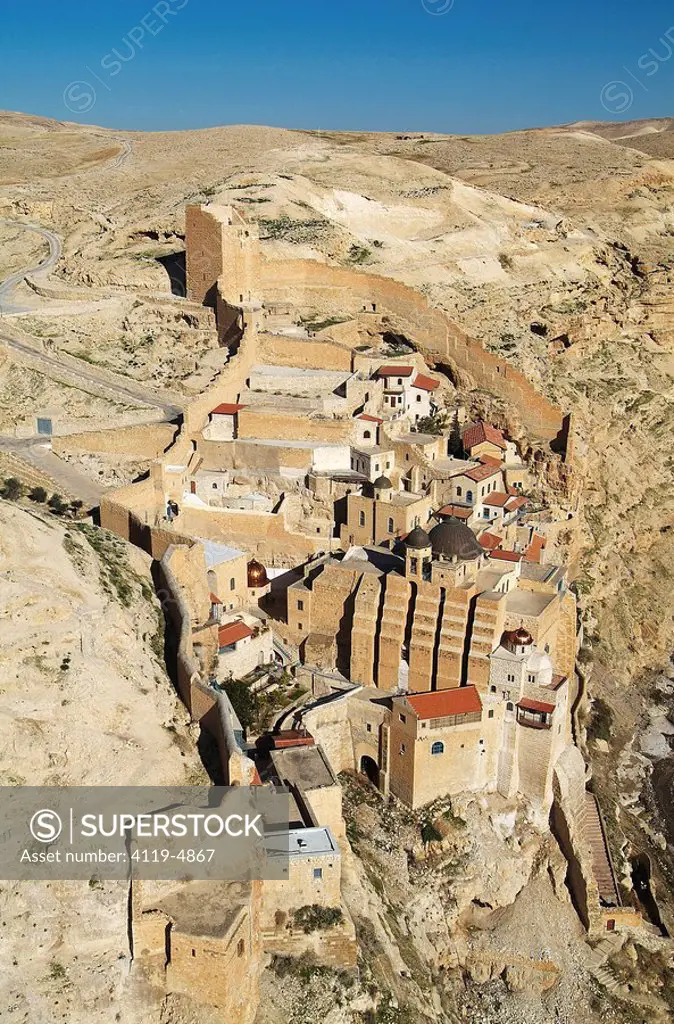 Aerial photograph of the Monastery of Mar Saba in the Judea Desert