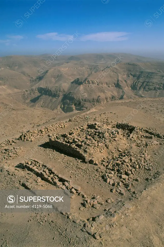 Aerial photograph of the ruins of Zafir in the Negev Desert