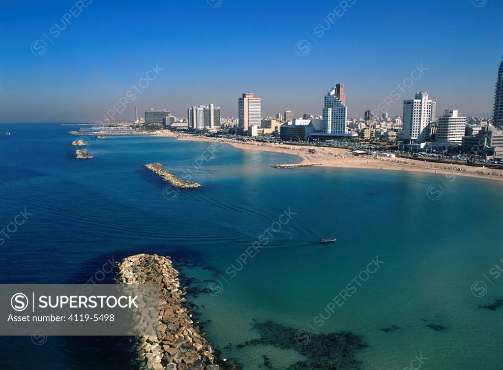 Low altitude view of the coastline of Tel Aviv