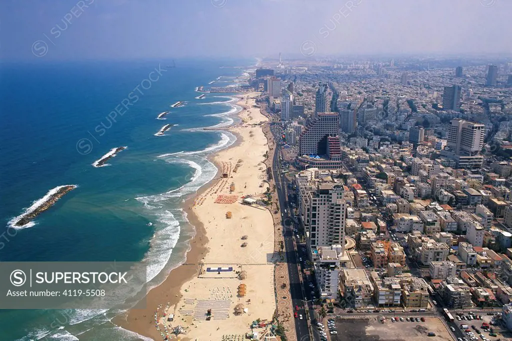 Aerial photograph of the coastline of Tel Aviv
