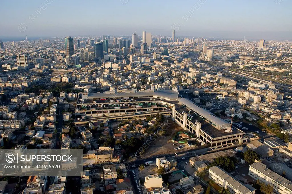 Aerial photograph of the central bus station in southern Tel Aviv