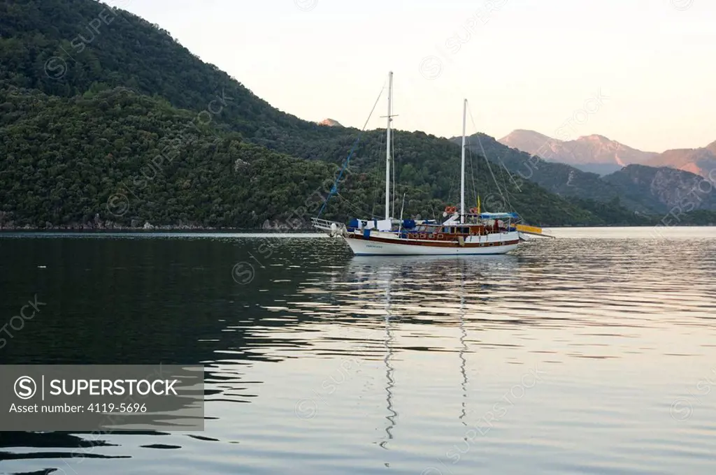 Photograph of a white sail boat in Turkey