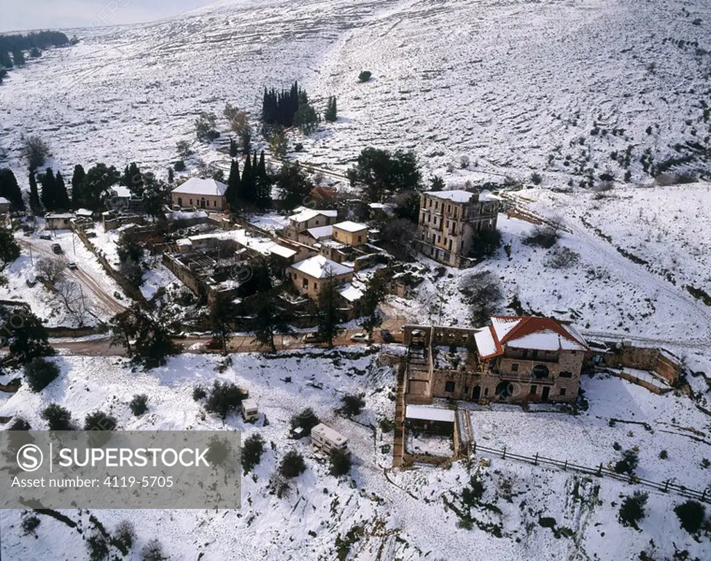 Aerial photograph of the village of Rosh Pina in the Upper Galilee at winter