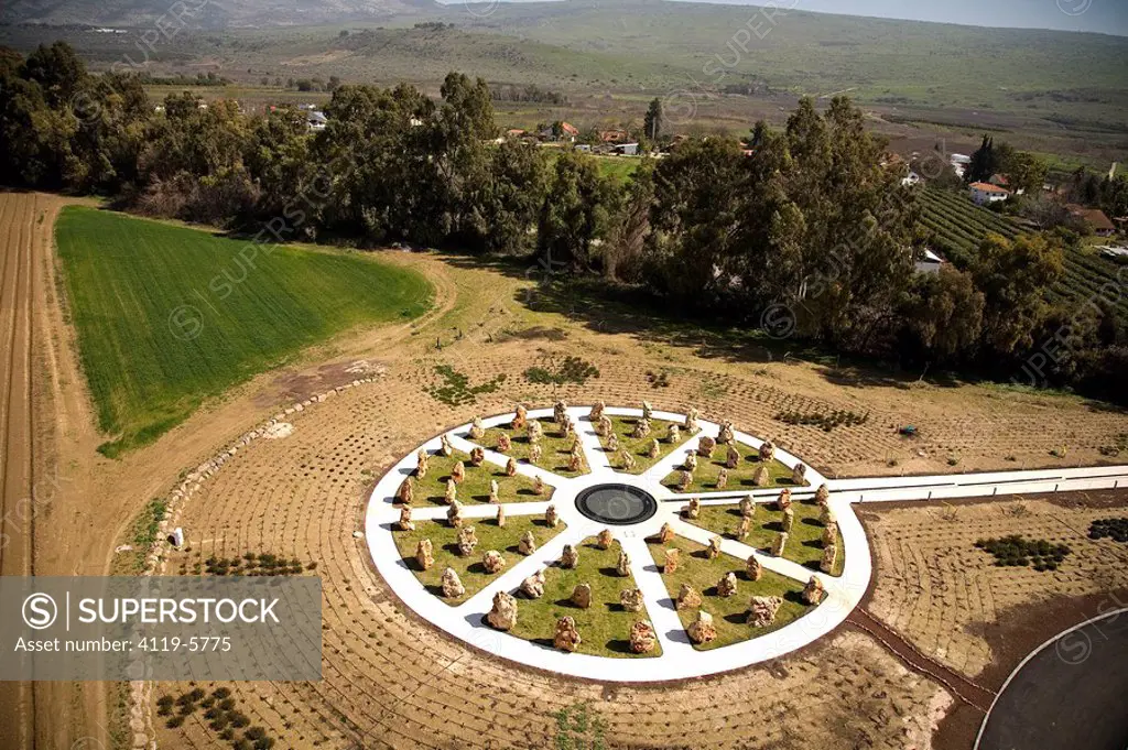 Aerial photograph of the statue monument in the village of She´ar Yeshuv in the Upper Galilee