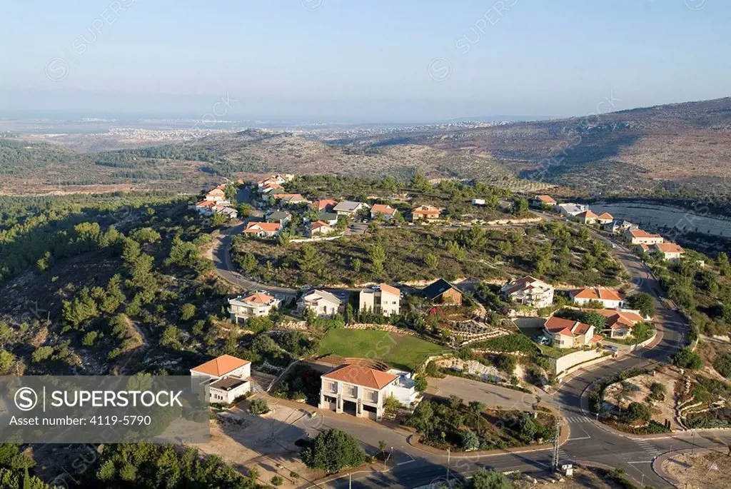 Aerial photograph of the village of Gilon in the western Galilee