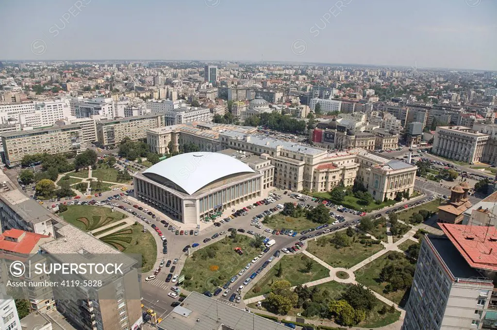 Aerial photograph of the modern city of Bucharest in Romania