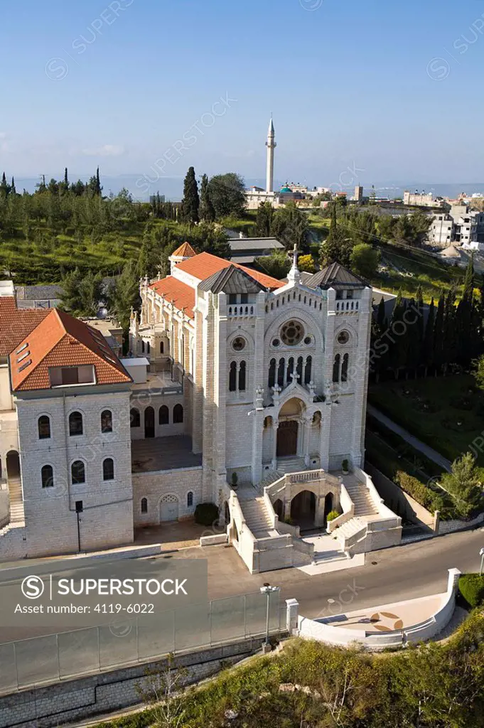 Aerial photograph of the Church of the Adolescent Jesus in Nazareth