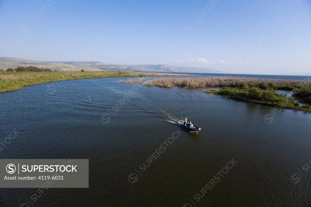 Aerial photograph of the northern basin of the Sea of Galilee