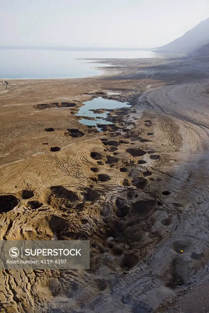 Aerial photograph of sinkholes near the Dead sea