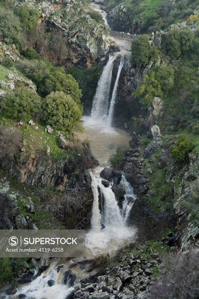 Aerial photograph of the Sa´ar waterfall in the Golan Heights