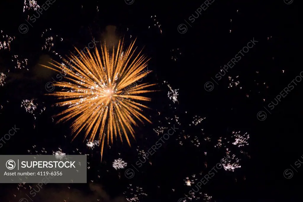 Abstract view of Fire works above the city of Dresden Germany