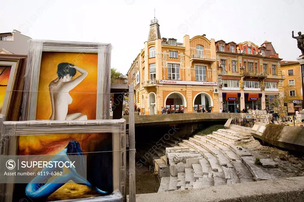Photograph of paintings in central Plovdiv Bulgaria