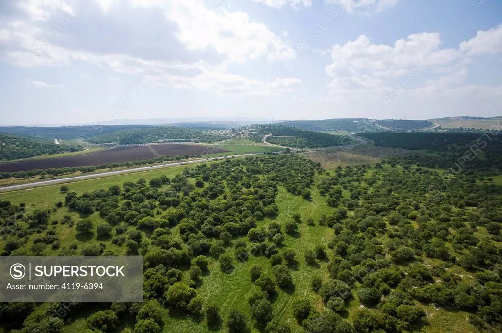 Aerial photograph of the landscape of the Lower Galilee