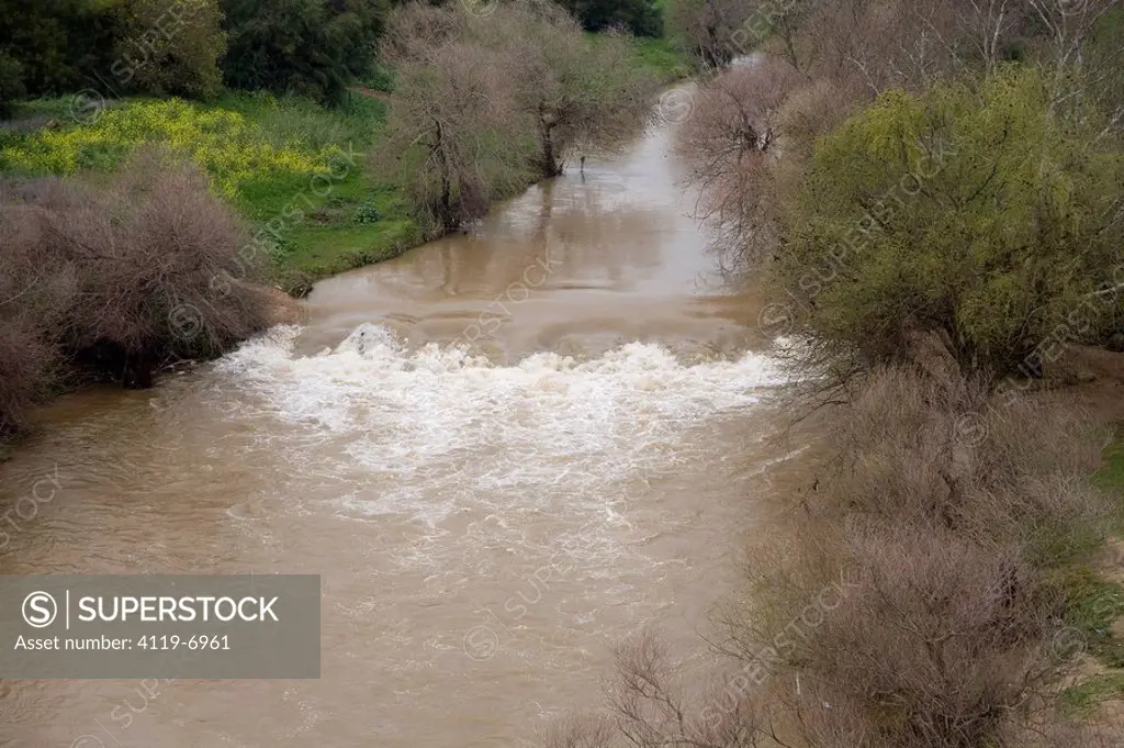 Aerial photograph of the Jordan river in the Upper Galilee