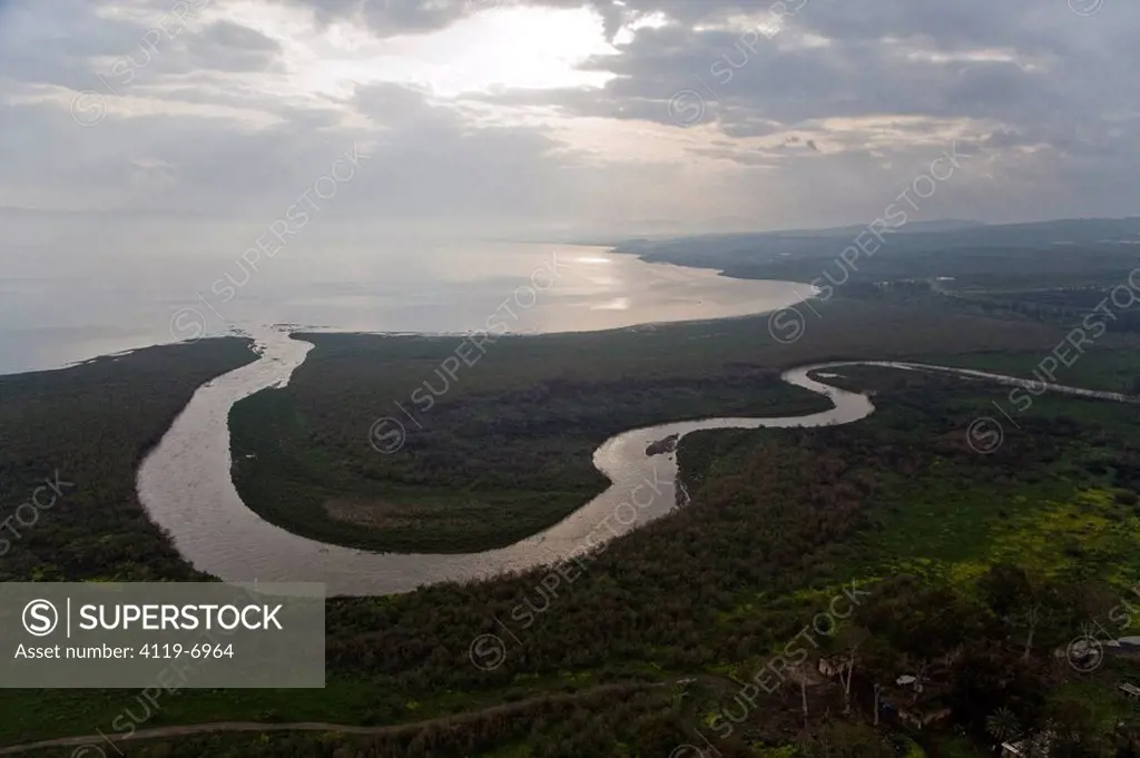 Aerial photograph of the northern basin of the sea of Galilee