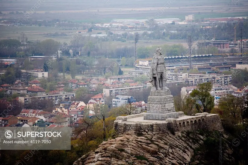 Aerial photograph of a World War Two monument near the city of Plovdiv