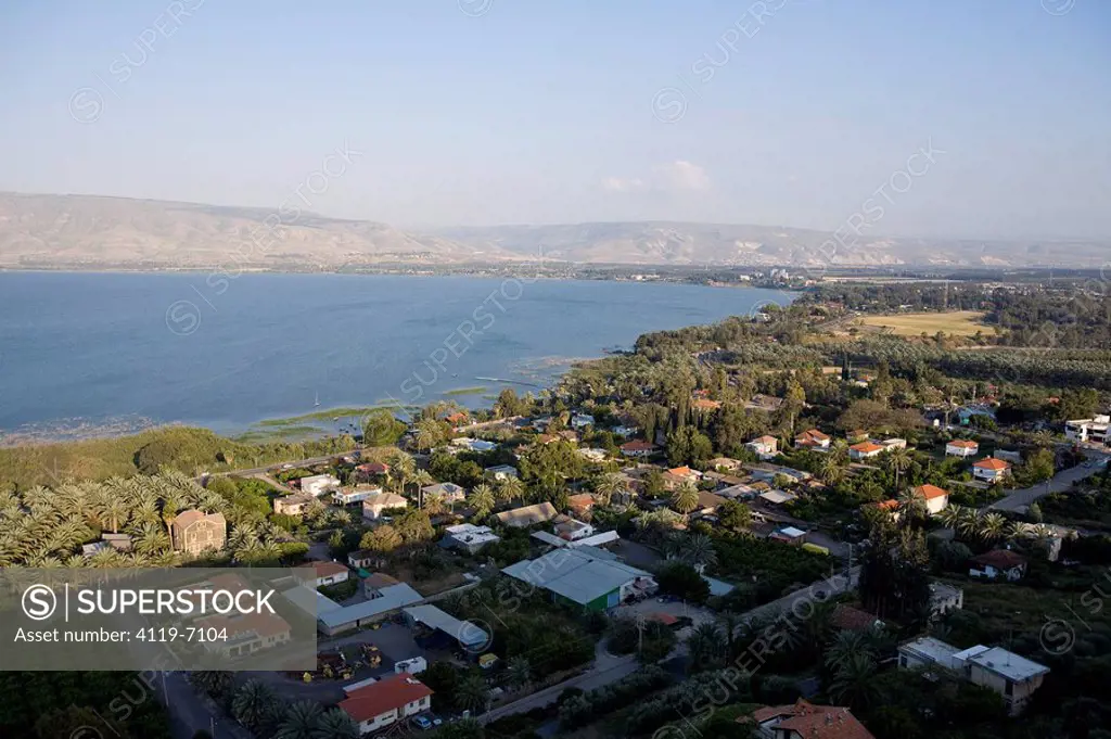 Aerial photograph of the village of Kinereth near the Sea of Galilee