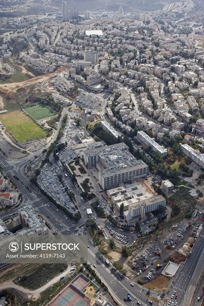 Aerial photograph of the Medical center of Shaare Tzedek in Jerusalem