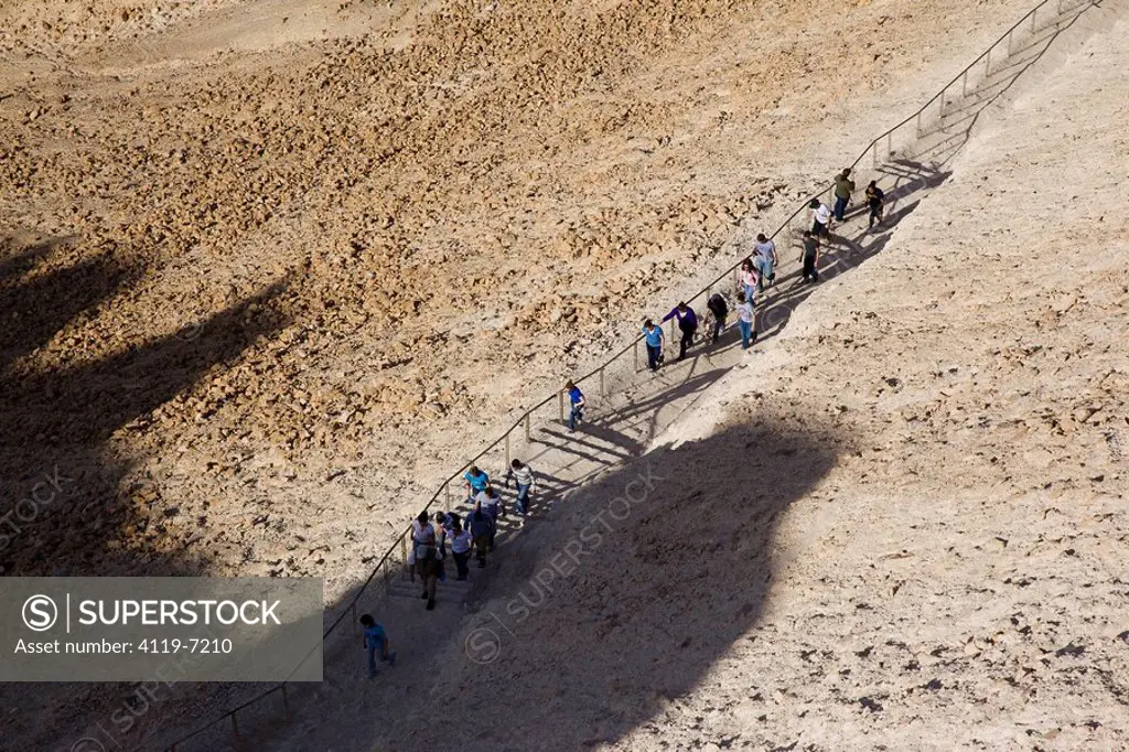 Photograph of the Serpent path of the archeologic site of Masada in the Judean desert