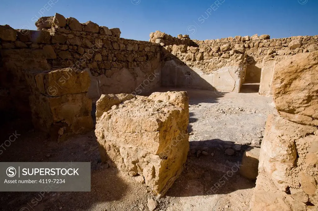Photograph of the ruins of the archeologic site of Masada