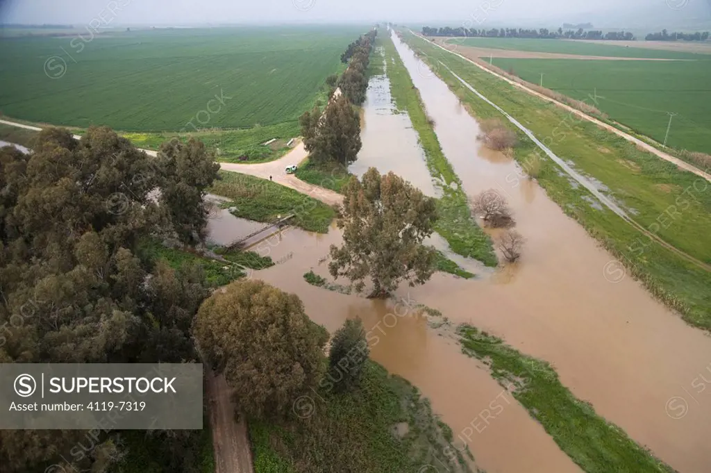 Aerial photograph of the Jordan river in the Upper Galilee