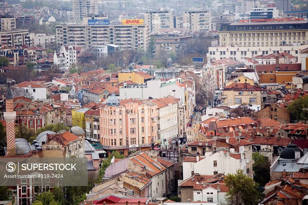 Aerial photograph of downtown Plovdiv