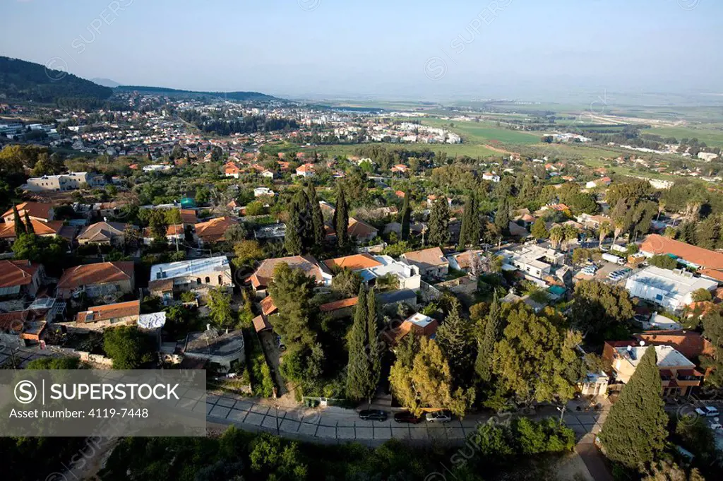 Aerial photograph of the village of Rosh Pina in the Upper Galilee