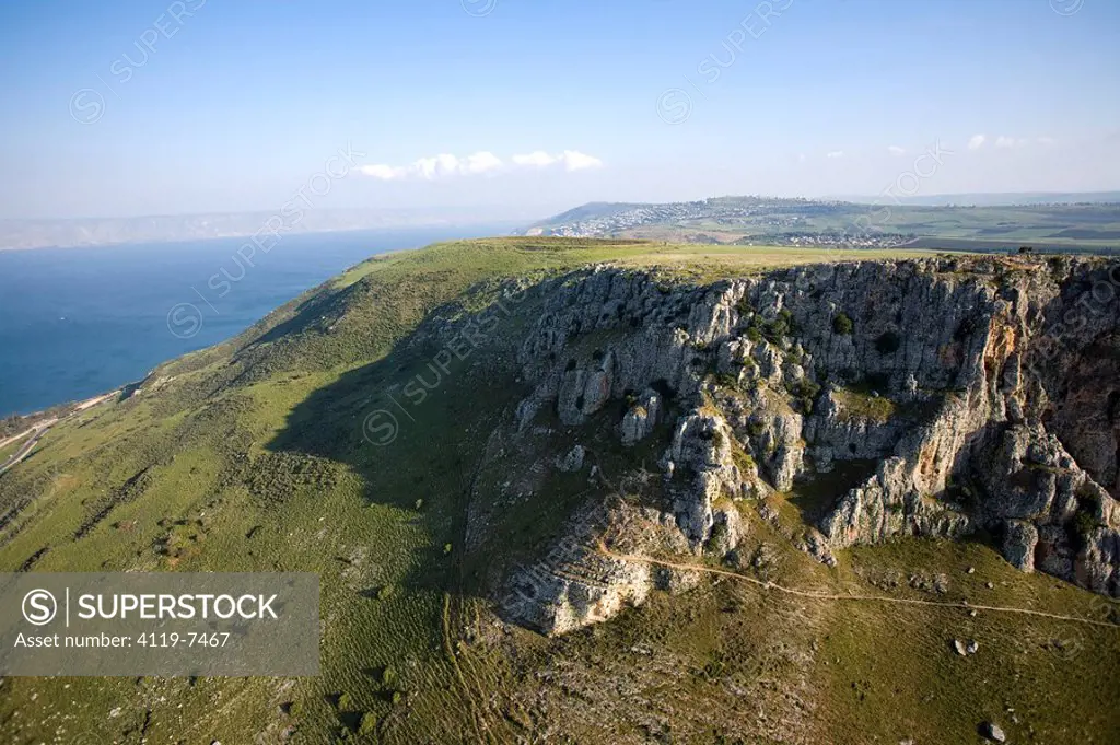 Aerial photograph of the Arbel cliff in the Galilee