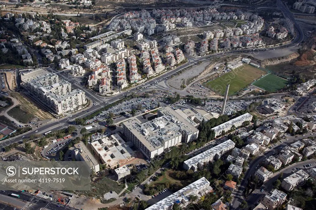 Aerial photograph of the Medical center of Shaare Tzedek in Jerusalem